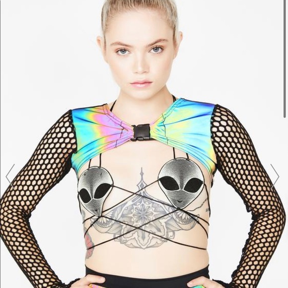 Dolls Kill Tops - Dolls Kill Rolita Rave Couture Trouble Long Sleeve Top
